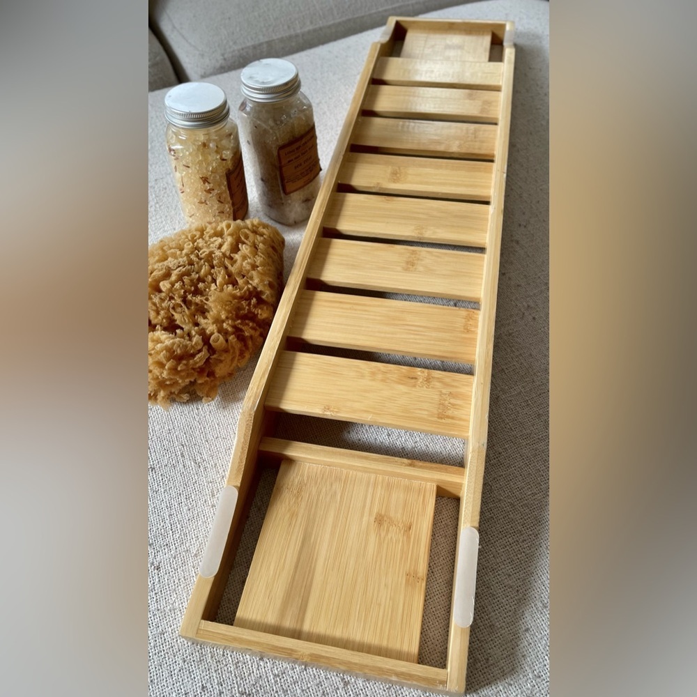 NATURAL BAMBOO BATH TRAY TUB TRAY WITH COMPARTMENTS - Picture 6 of 10